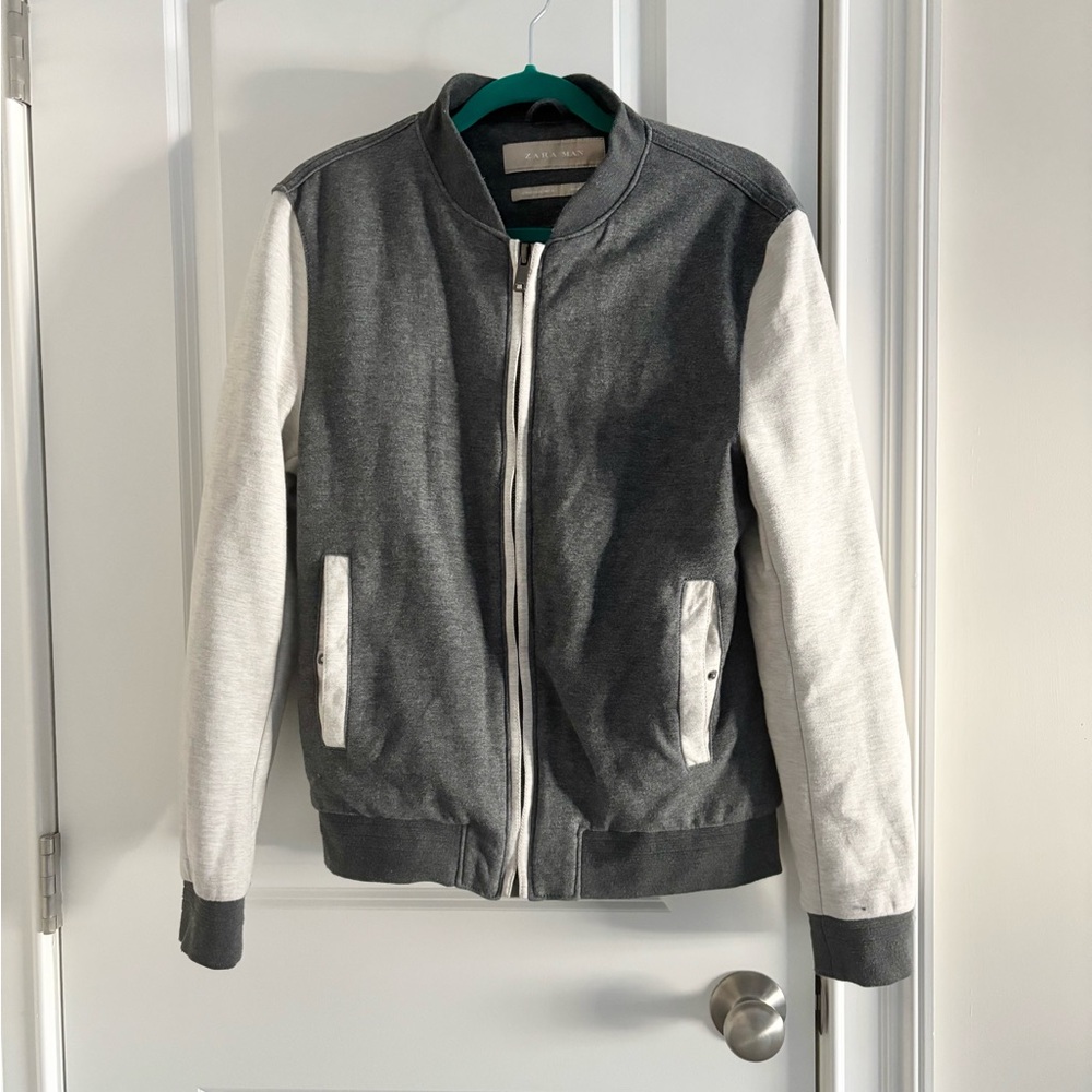 Zara Men’s Gray Bomber Varsity Jacket Sz M